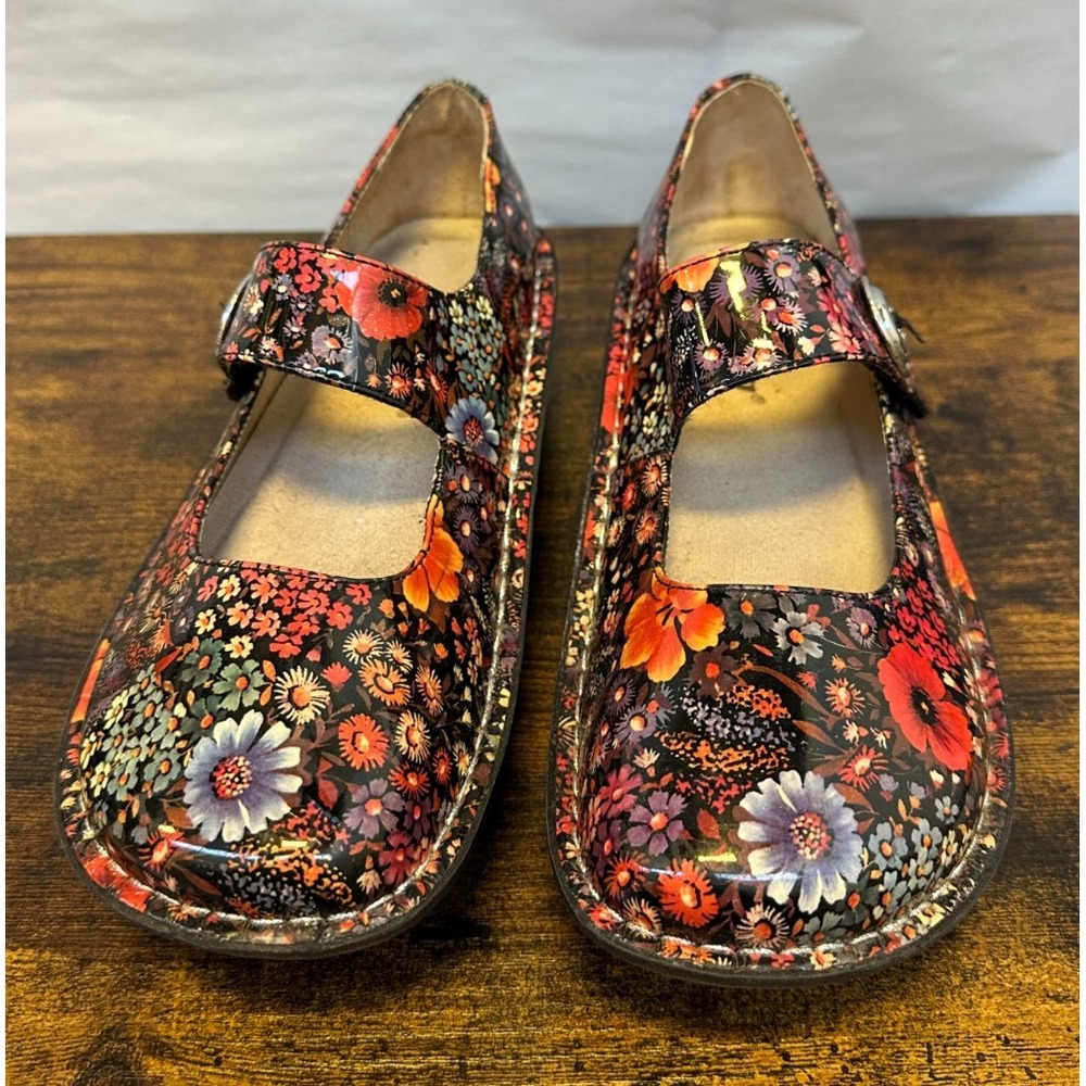 Alegria Floral Patent Leather Mary Jane Shoes Floral Platform Size 37 US 7 / 7.5 - Picture 3 of 11